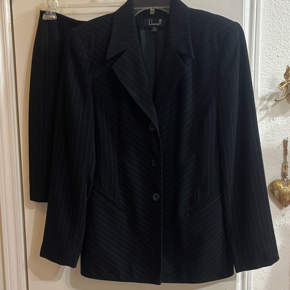 B Bennett Black Pinstripe Women's Blazer Jacket